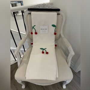 🍒 Bella Lux Ivory Crocheted Cherries Soft Knit Throw NWT